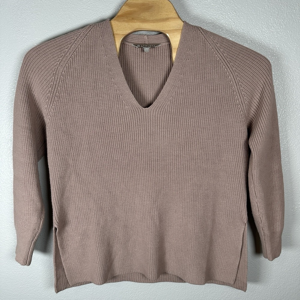 Athleta Switchback Knit Sweater Tunic Slit Hem Womens Small Pink Wool Blend